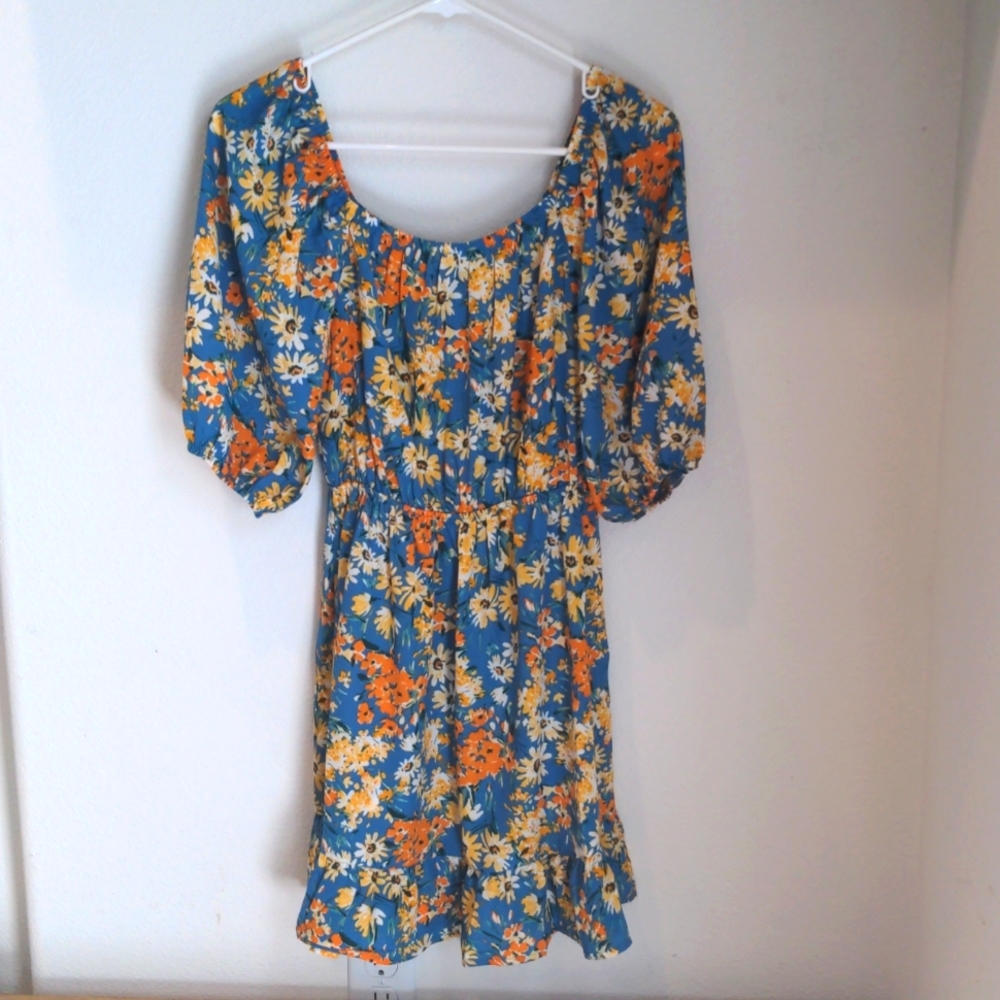 Sienna Sky floral print off the shoulder or boat neck mini dress XS